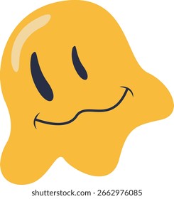 Cara sonriente derritiéndose retro. Personaje de Vector en estilo de dibujos animados de los años 90.