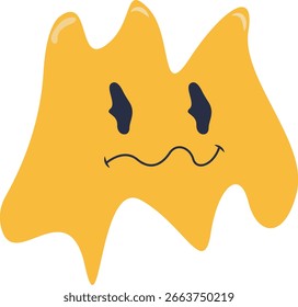Retro Melting Smiling Face. Vector Character in Cartoon 90s Style.