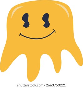 Rosto Sorridente Derretido Retro. Personagem vetorial no estilo de desenhos animados dos anos 90.