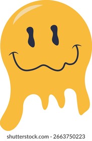 Cara sonriente derritiéndose retro. Personaje de Vector en estilo de dibujos animados de los años 90.