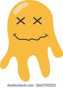Retro Melting Smiling Face. Vector Character in Cartoon 90s Style.