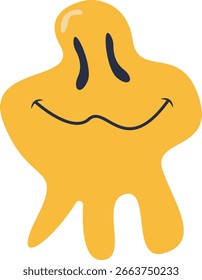 Rosto Sorridente Derretido Retro. Personagem vetorial no estilo de desenhos animados dos anos 90.