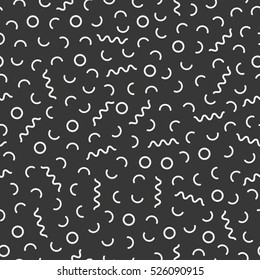 Retro memphis geometric line shapes seamless patterns. Hipster fashion 80-90s. Abstract jumble textures. Black and white. Triangle. Memphis style for printing, website, fabric, poster, cards