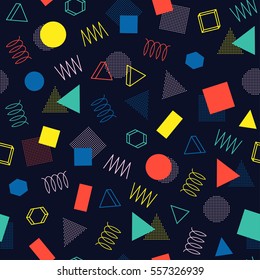 A linha geométrica de memphis retrô forma padrões sem costura. Moda hipster 80-90. Texturas confusas abstratas. Preto e branco. Linhas em ziguezague. Triângulo. Estilo Memphis para impressão, site, cartaz.
