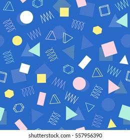 Retro memphis geometric line shapes seamless patterns. Hipster fashion 80-90s. Abstract jumble textures. Zigzag lines. Triangle. Memphis style for printing, website, poster.