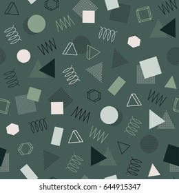 Retro memphis geometric line shapes seamless patterns. Hipster fashion 80-90s. Abstract jumble textures. Zigzag lines. Triangle. Memphis style for printing, website, poster.