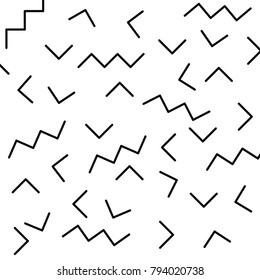 Retro memphis geometric line shapes seamless patterns. Hipster fashion 80-90s. Abstract jumble textures. Black and white.