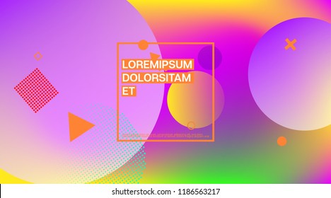 Retro Memphis Music Poster Vector Design. Neon Gradient Overlay, Small Space Particles Background. Memphis Design Geometric Elements, Minimal Cover. Vintage Elemets Business Design