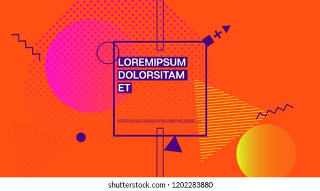 Retro Memphis Music Poster Vector Design. Vivid Color Overlay, Space Cosmic Gradient Background. Geometric Memphis Design Elements, Music Poster.
