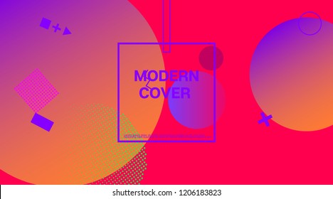Retro Memphis Music Poster Vector Design. Vivid Color Overlay, Space Cosmic Gradient Background. Geometric Memphis Elements, Minimal Cover Layout. Vintage Elemets Business Design