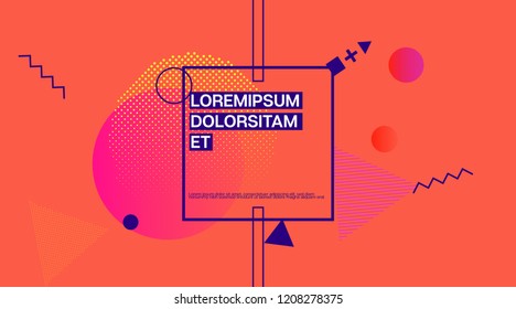 Retro Memphis Music Poster Vector Design. Neon Gradient Overlay, Small Space Particles Background. Geometric Memphis Design Elements, Music Poster. Abstract Shapes Minimalist Corporate Design