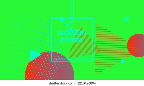 Retro Memphis Music Poster Vector Design. Neon Gradient Overlay, Small Space Particles Background. Memphis Design Geometric Elements, Minimal Cover. Vintage Elemets Business Design
