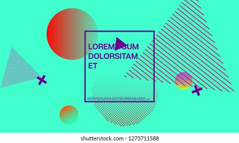 Retro Memphis Music Poster Vector Design. Neon Color Overlay, Gradient Space Hipster Background. Memphis Design Geometric Elements, Minimal Cover. Vintage Abstract Shapes Corporate Design