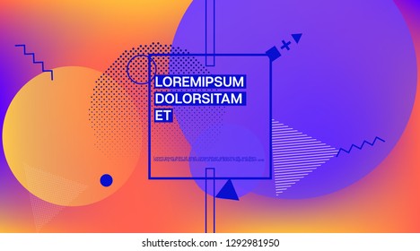 Retro Memphis Music Poster Vector Design. Bright Gradient Color Overlay, Space Modern Background. Geometric Memphis Elements, Minimal Cover Layout. Abstract Shapes Minimalist Corporate Design