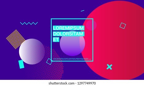 Retro Memphis Music Poster Vector Design. Neon Color Overlay, Gradient Space Hipster Background. Geometric Memphis Design Elements, Minimal Flyer. Abstract Retro Minimalist Corporate Design
