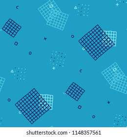 Retro Memphis Pattern. Seamless Background for Card, Banner, Cover in Trendy Style. Colorful Geometric Pattern with Hand Drawn Scribble Elements. Colorful Triangles, Rings, Zigzags and Dots.