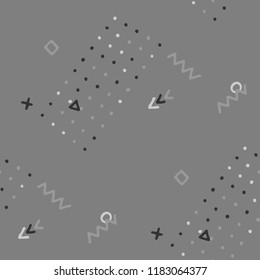 Retro Memphis Pattern. Seamless Background for Banner, Fabric, Cloth in Trendy Style. Colorful Geometric Pattern with Hand Drawn Scribble Elements. Colorful Triangles, Rings, Zigzags and Dots.