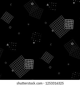 Retro Memphis Pattern. Seamless Background for Wallpaper, Cotton, Swimwear in Trendy Style. Colorful Geometric Pattern with Hand Drawn Scribble Elements. Colorful Triangles, Rings, Zigzags and Dots.