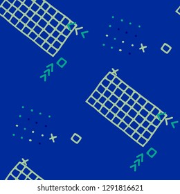 Retro Memphis Pattern. Seamless Background for Banner, Poster, Cover in Trendy Style. Colorful Geometric Pattern with Hand Drawn Scribble Elements. Colorful Triangles, Rings, Zigzags and Dots.