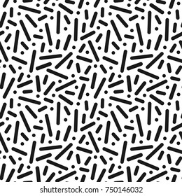 Retro memphis pattern - seamless trendy background. Fashion 80-90s. Dash mosaic black and white texture.