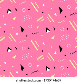 Retro Memphis nahtlos Muster. Mode im Stil der 80-90er Jahre. Abstrakter farbiger geometrischer Hintergrund. Textil-Druck, Tapete, Packpapier, Cover-Design. Vector-Abbildung.