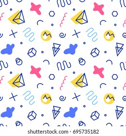 Retro memphis seamless pattern. 80-90s fashion style. Abstract Colorful geometric background. Textile print, wallpaper, wrapping paper, cover design. Vector illustration.