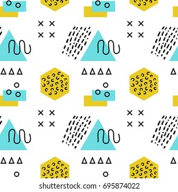 Retro memphis seamless pattern. 80-90s fashion style. Abstract Colorful geometric background. Textile print, wallpaper, wrapping paper, cover design. Vector illustration.