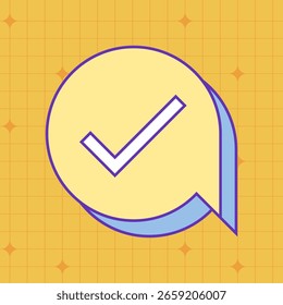 Retro Memphis Sprechblase. Text mit Sprechblasen, Chat-Box, im Retro-Stil mit Zeichnungselement auf farbigem Hintergrund. Aufkleber Emoji Textblock in doodle Ballon Stil
