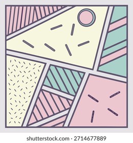 Retro Memphis Style Abstraktes geometrisches Muster mit Pastellfarben Schlagwörter: abstrakt, kunst, hintergrund, blau, hell, kreis, farbe, bunt