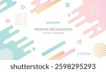 Retro Memphis style geometric background with text space. 16:9 size vector illustration