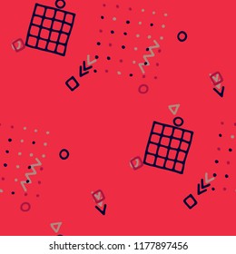 Retro Memphis Texture. Seamless Background for Wallpaper, Print, Textile in Trendy Style. Colorful Geometric Pattern with Hand Drawn Scribble Elements. Colorful Triangles, Rings, Zigzags and Dots.