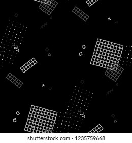 Retro Memphis Texture. Seamless Background for Card, Print, Textile in Trendy Style. Colorful Geometric Pattern with Hand Drawn Scribble Elements. Colorful Triangles, Rings, Zigzags and Dots.