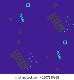 Retro Memphis Texture. Seamless Background for Wallpaper, Cotton, Swimwear in Trendy Style. Bright Geometric Pattern with Hand Drawn Scribble Elements. Colorful Triangles, Rings, Zigzags and Dots.
