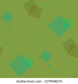 Retro Memphis Texture. Seamless Background for Wallpaper, Fabric, Cloth in Trendy Style. Colorful Geometric Pattern with Hand Drawn Scribble Elements. Colorful Triangles, Rings, Zigzags and Dots.