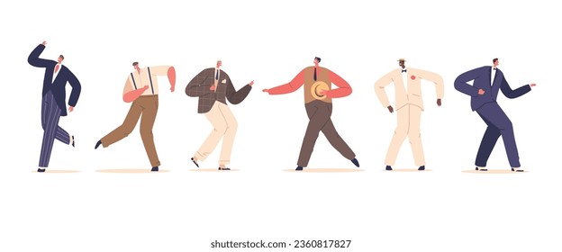 Retro Men Dance Showcases Suave Moves Inspired By Past Eras, Combining Charm, Style, And Nostalgia, Vector Illustration