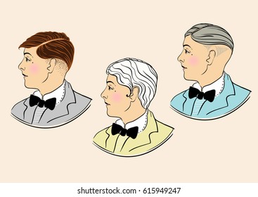 Retro men: Typical retro hairstyle set of twenties. Vintage style vector illustration