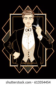 Retro men`s set: retro party invitation design in black