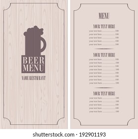 retro menu with beer mug on background of wooden boards