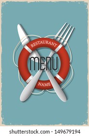 Retro Menu design for seafood restaurant - variation 3. Vector illustration 