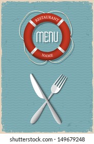 Retro Menu design for seafood restaurant-variation 2. Vector illustration 