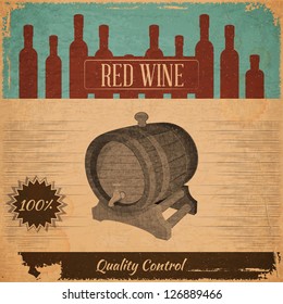Retro Menu Red Wine Card with Cask in Vintage Style. Vector Illustration.