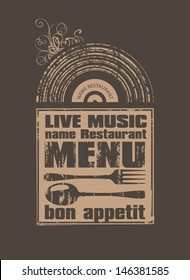 Retro menu for a restaurant with live music