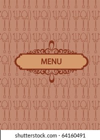retro menu template on background of forks, spoons and knifes