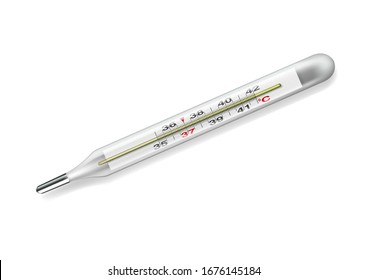 Retro Mercury Thermometer For Temperature Measurement Isolated On White. EPS10 Vector