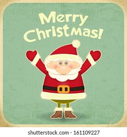 Retro Merry Christmas Card with Santa Claus. Hand Lettering Merry Christmas. Vector illustration.