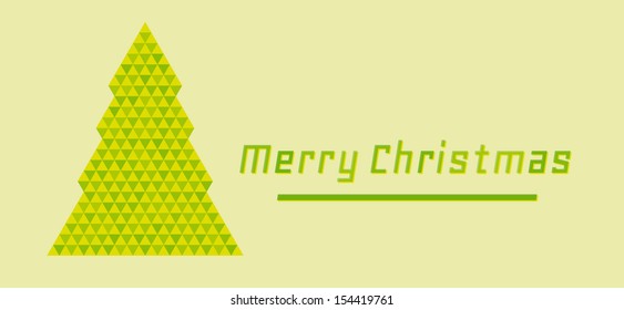 retro merry christmas card with tree created from green and yellow triangles