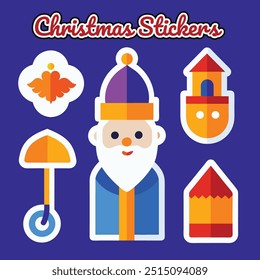 Retro merry Christmas cartoon design, groovy Santa sticker, funky holiday vector.