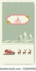 Retro Merry Christmas Greeting Card Flat Style Vector Illustration. 