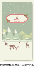 Retro Merry Christmas Greeting Card Flat Style Vector Illustration. 