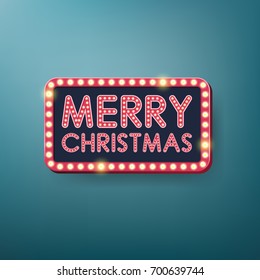 Retro merry christmas light frame. Vector illustration.